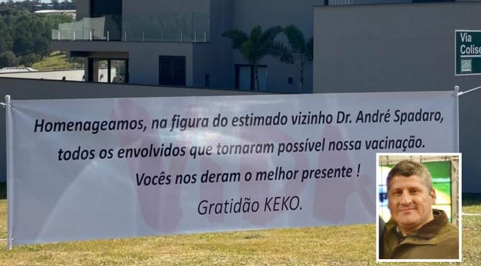 Botucatu: Secretário de Saúde, Dr. André Spadaro recebe faixa de agradecimento pela Vacinação em massa contra Covid