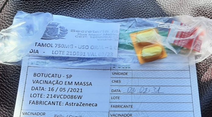 Botucatu: Vacinados estão recebendo kit com Paracetamol para minimizar possíveis efeitos colaterais da vacina