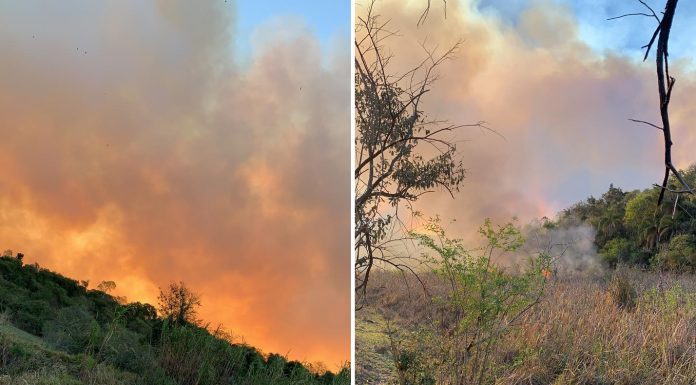 Bombeiros de Botucatu combatem grande incêndio na região de Bofete, próximo da Rodovia Marechal Rondon