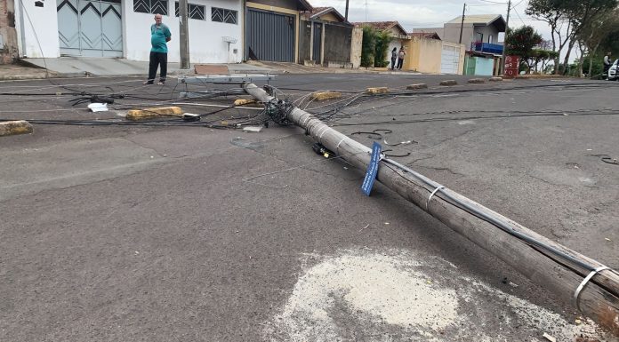 Botucatu: Caminhão enrosca em cabos e quebra poste em Avenida