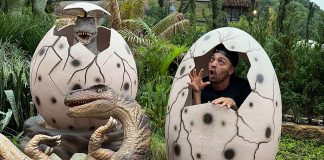 Comediante Tirullipa celebra aniversário com a família no Aventura Jurássica