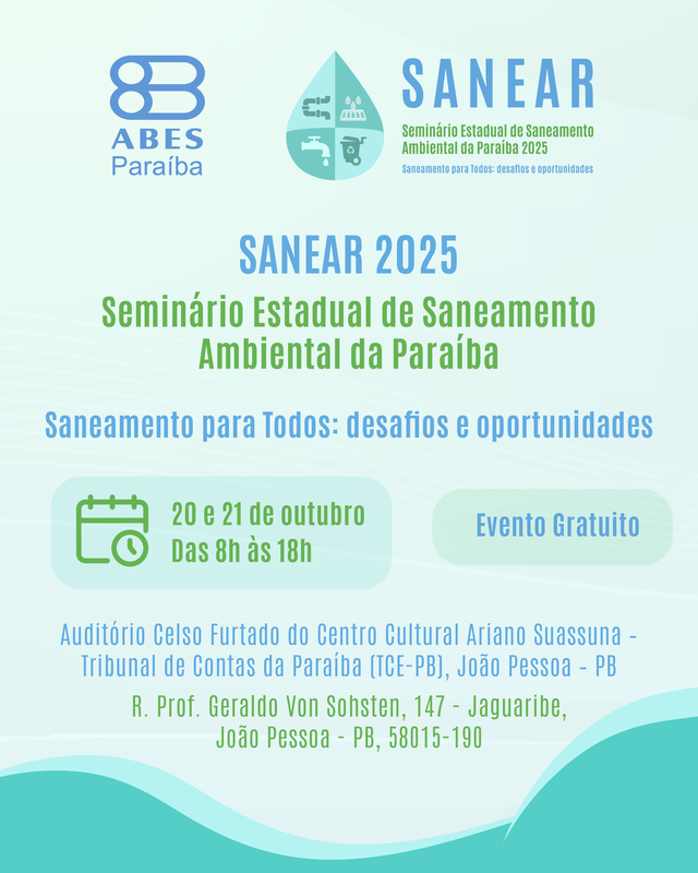 João Pessoa sediará o 3º SANEAR-PB em outubro de 2025 João Pessoa sediará o 3º SANEAR-PB em outubro de 2025