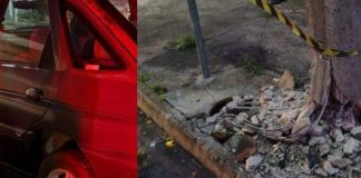 Adolescente de 17 anos colide carro contra poste na região da Vila Santana, em Botucatu